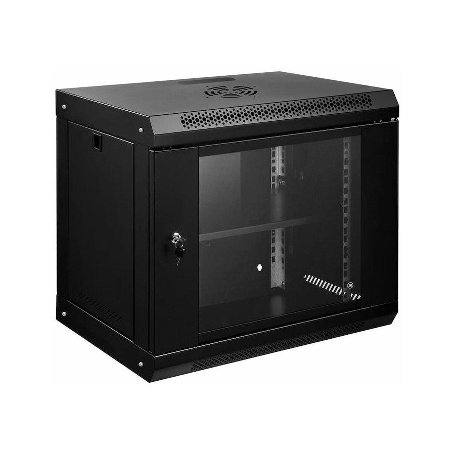 12U Wall Mounted Network Server Rack Cabinet | 530W x 400D x 600H mm Lockable Glass Door