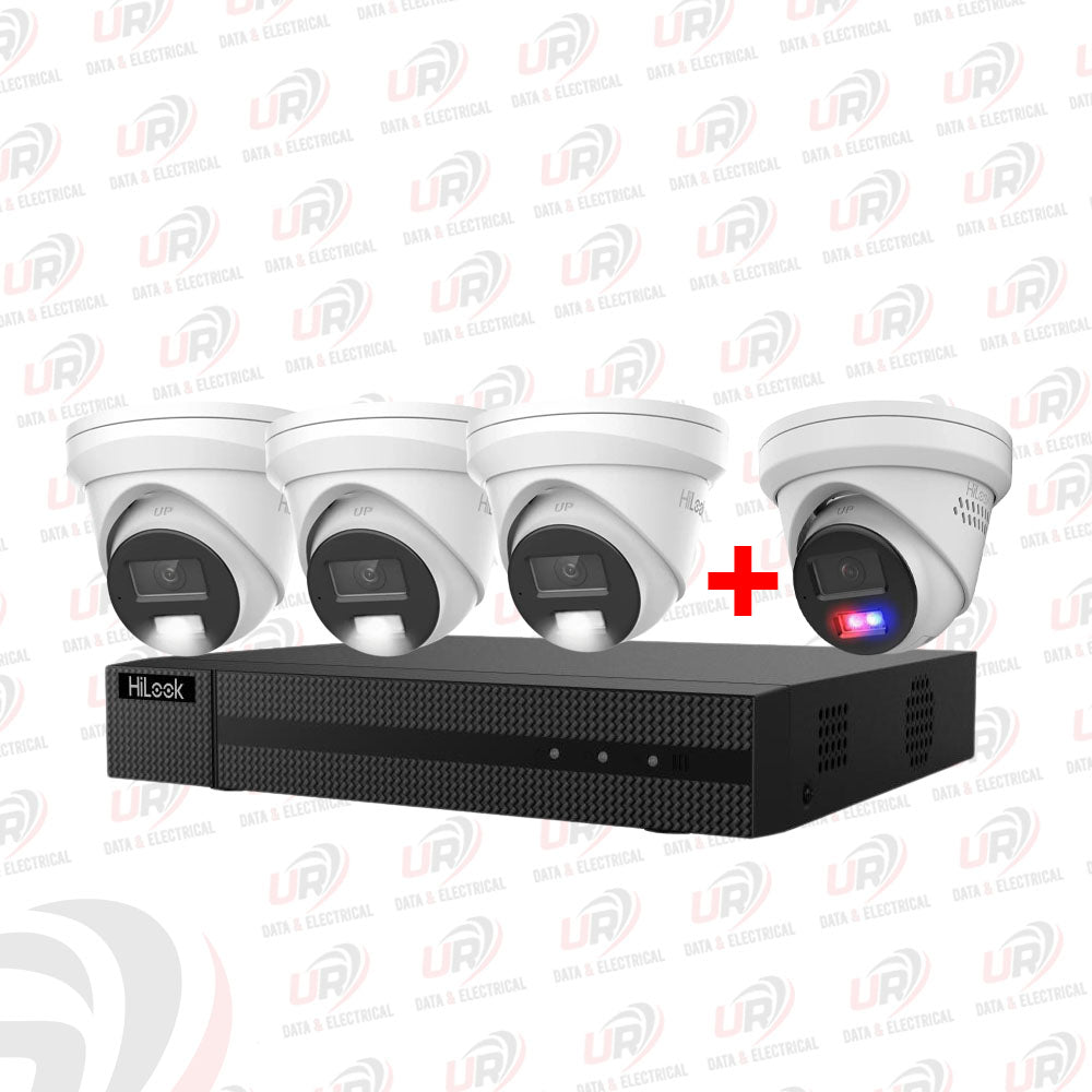 HiLook 4 Camera CCTV Kit | 3× T383H-MU 8MP + 1× T289-MU/SL 8MP | 4CH PoE NVR