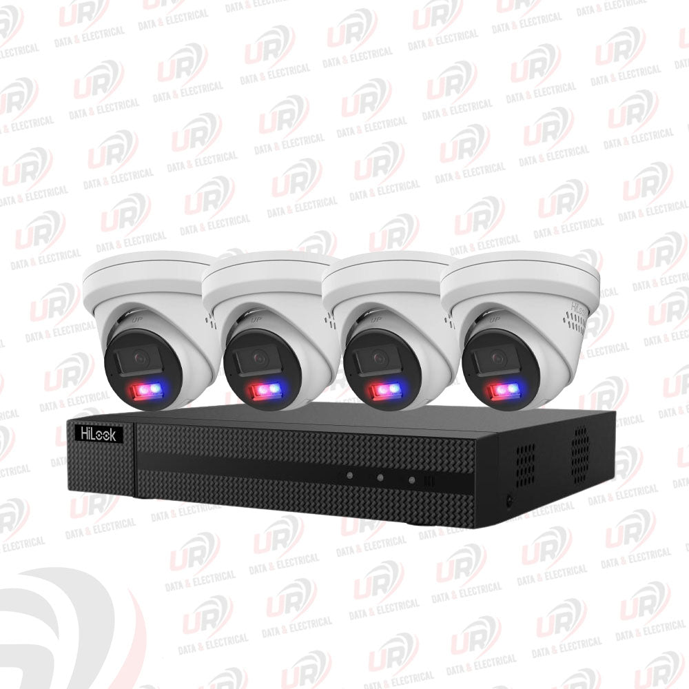 HiLook 4 Camera CCTV Kit | 4× IPC-T289-MU/SL 8MP 4K Colour Deterrence | 4CH PoE NVR