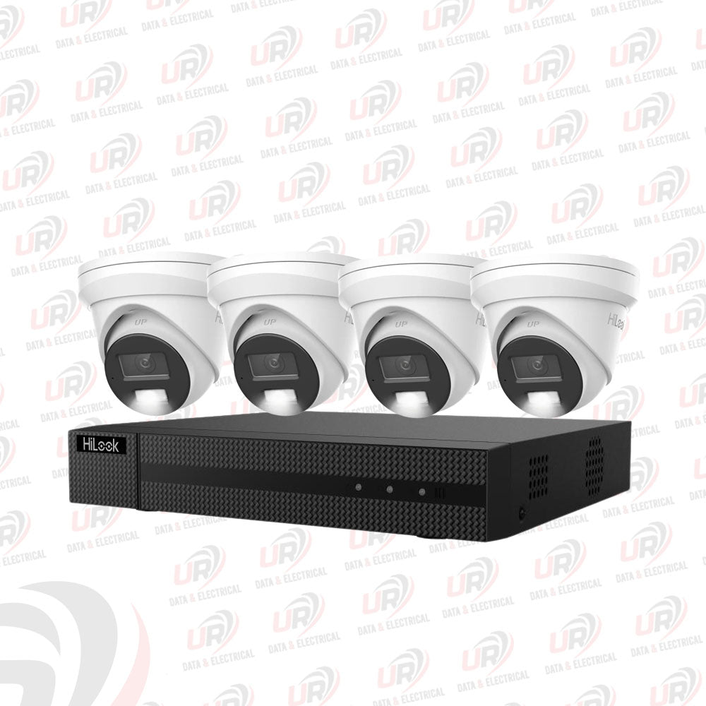 HiLook 4 Camera CCTV Kit | 4× IPC-T383H-MU 8MP 4K Smart Hybrid Light | 4CH PoE NVR