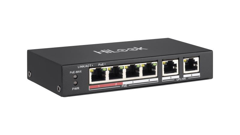 HiLook NS-0106P-35 6-Port Unmanaged PoE Switch | 4 × PoE+ Ports | 35W PoE Budget