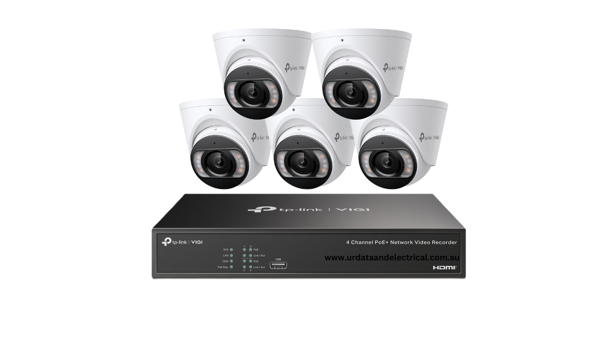 TP-Link VIGI 5 × 8MP S485 4K Full-Colour Turret Camera Kit with 8CH PoE+ NVR