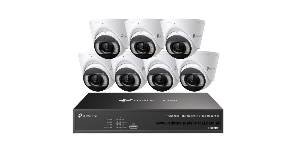 TP-Link VIGI 7 × 5MP S455 Full-Colour TiOC Turret Camera Kit with 8CH PoE+ NVR