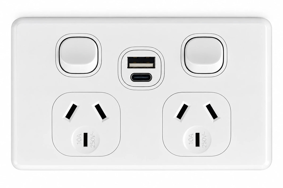 Double Power Point GPO 10A USB + Type-C Fast Charge 3A