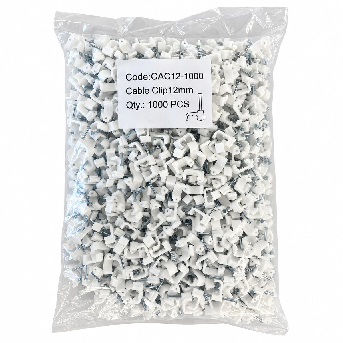 12mm Flat Cable Clips with Nails – 1000 Pack White