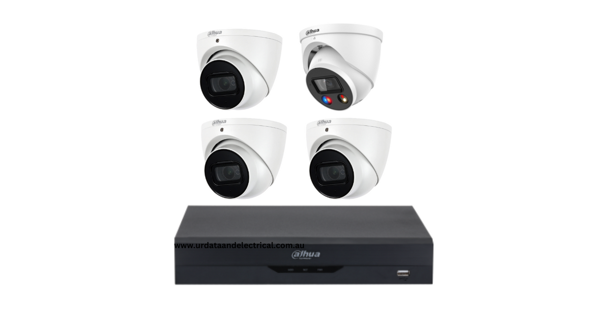 Dahua 3×5MP HDW2541 SMD + 1×8MP HDW3849 TiOC CCTV Kit | 4CH AI NVR | WizSense IP Turret Cameras