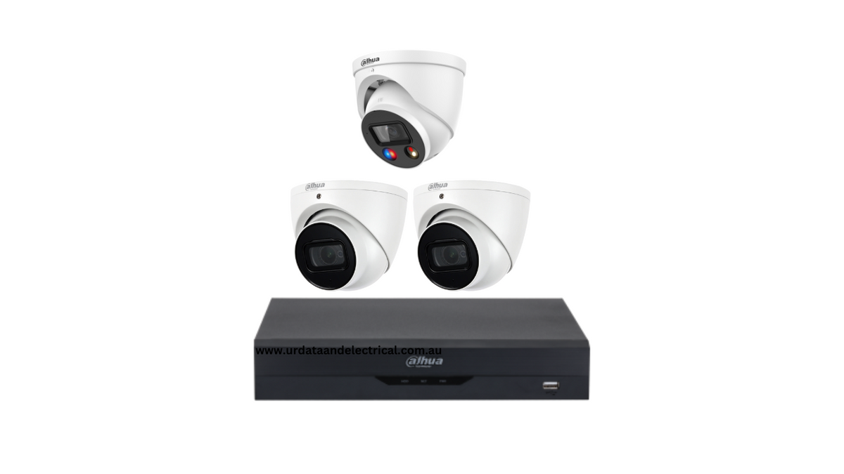 Dahua 2×5MP HDW2541 + 1×8MP HDW3849 TiOC CCTV Kit | 4CH AI PoE NVR | WizSense IP Cameras