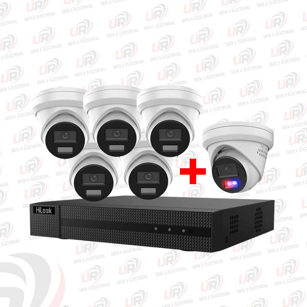 HiLook 6 Camera CCTV Kit – 5× 6MP AI 361 + 1× 8MP 289 4K Colour Deterrence + 8CH PoE NVR