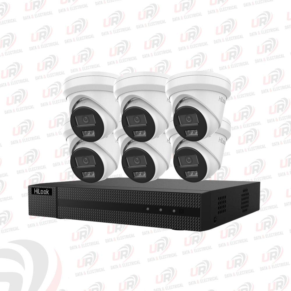 HiLook 6 Camera 8MP 4K CCTV Kit – 6× 381 AcuSense AI Turret Cameras + 8CH PoE NVR