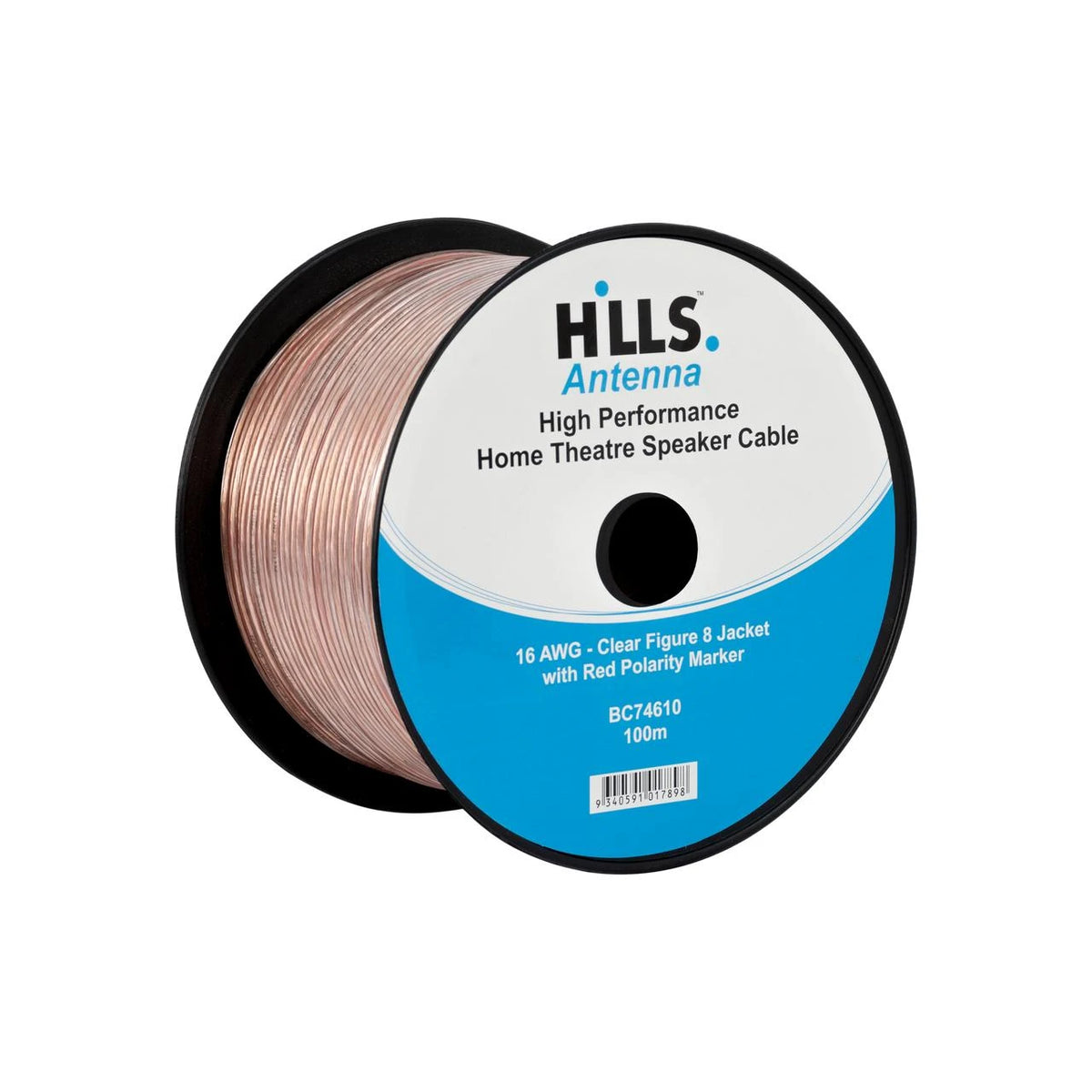 Hills Antenna BC74610 16AWG Speaker Cable – 100m Reel, CCA, Clear PVC