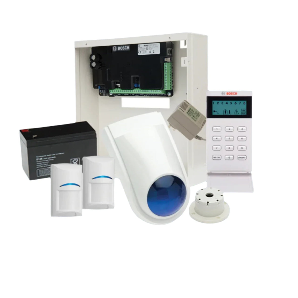 Bosch 2000 Series Alarm Kit with 8 zone Icon Keypad, 2 x Bosch Gen2 PIR sensors and Accessories