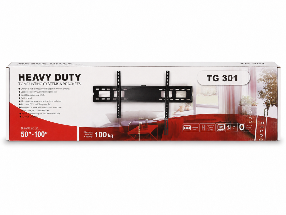 TG301 Heavy Duty Fixed TV Wall Mount Bracket 50"–100" | 100kg VESA 800x400mm