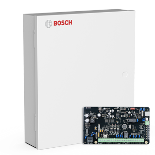 BOSCH Solution 2000 Intrusion Alarm Control Panel PCB with White Enclosure – 8 Zones, 4 On-Board Outputs (Expandable to 12), 2 Areas, 54 Users, Up to 4 Keypads – ICP-SOL2-P