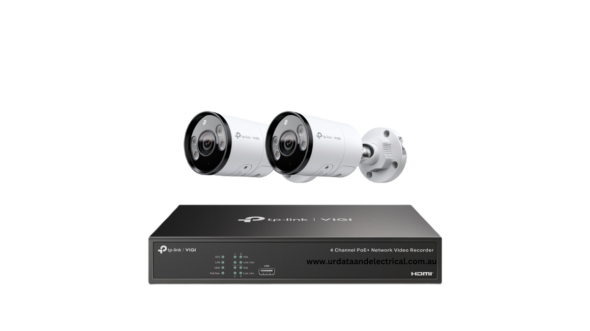 TP-Link VIGI 2 × 4MP C345 2.8mm TiOC Full-Colour Bullet Camera Kit with 4CH PoE+ NVR