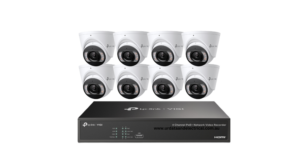 TP-Link VIGI 8 × 8MP S485 4K Full-Colour TiOC Turret Camera Kit with 8CH PoE+ NVR