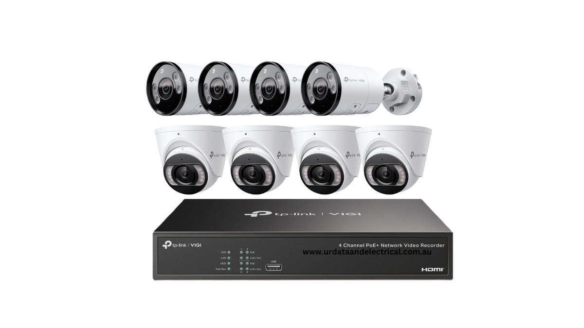 TP-Link VIGI 4 × 4MP C345 + 4 × 5MP S455 Full-Colour CCTV Camera Kit with 8CH PoE+ NVR