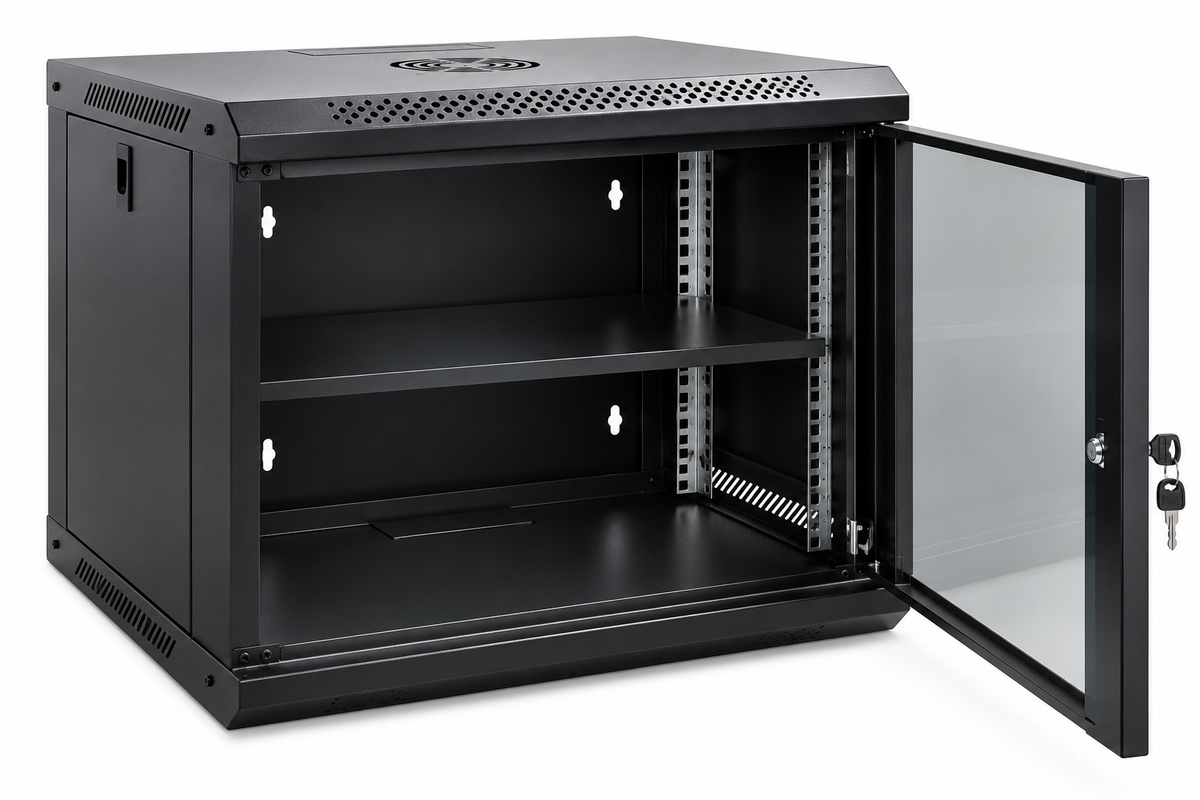 9U Wall Mounted Network Server Rack Cabinet | 530W x 400D x 450H mm Lockable Glass Door