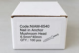 6.5x40mm Mushroom Head Nail-In Anchors – 100 Pack