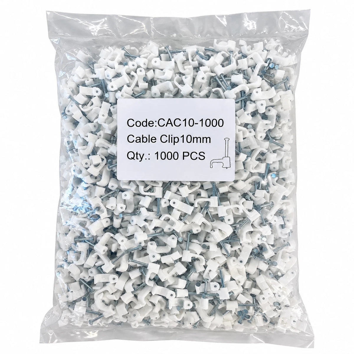 10mm Flat Cable Clips with Nails – 1000 Pack